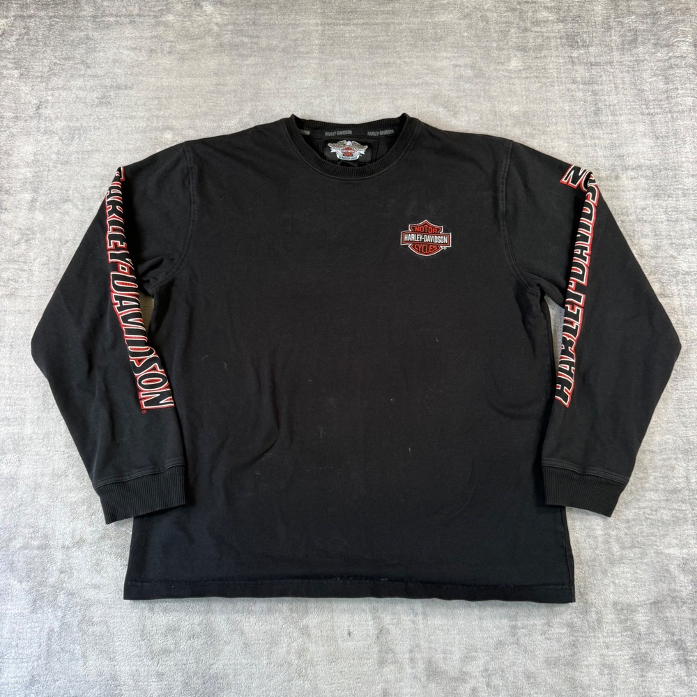Harley Davidson Shirt Mens Large Black Long Sleeve Graphic Vintage Y2K Biker
